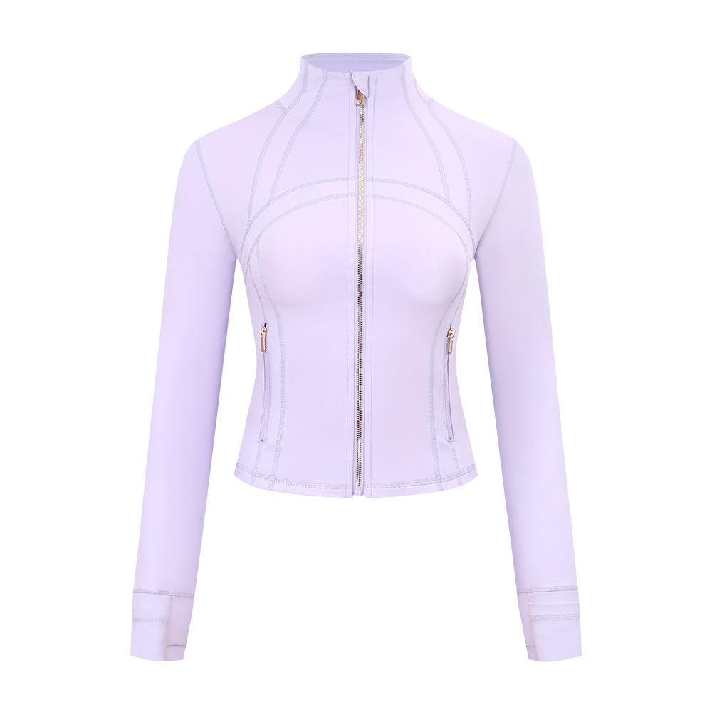 Athletic Wear: Lavender Frost Gold Zipper Cropped Short Set