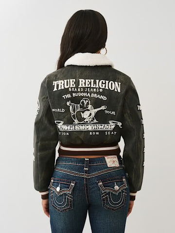 TRUE RELIGION: SHERPA COLLARED AVIATOR JACKET