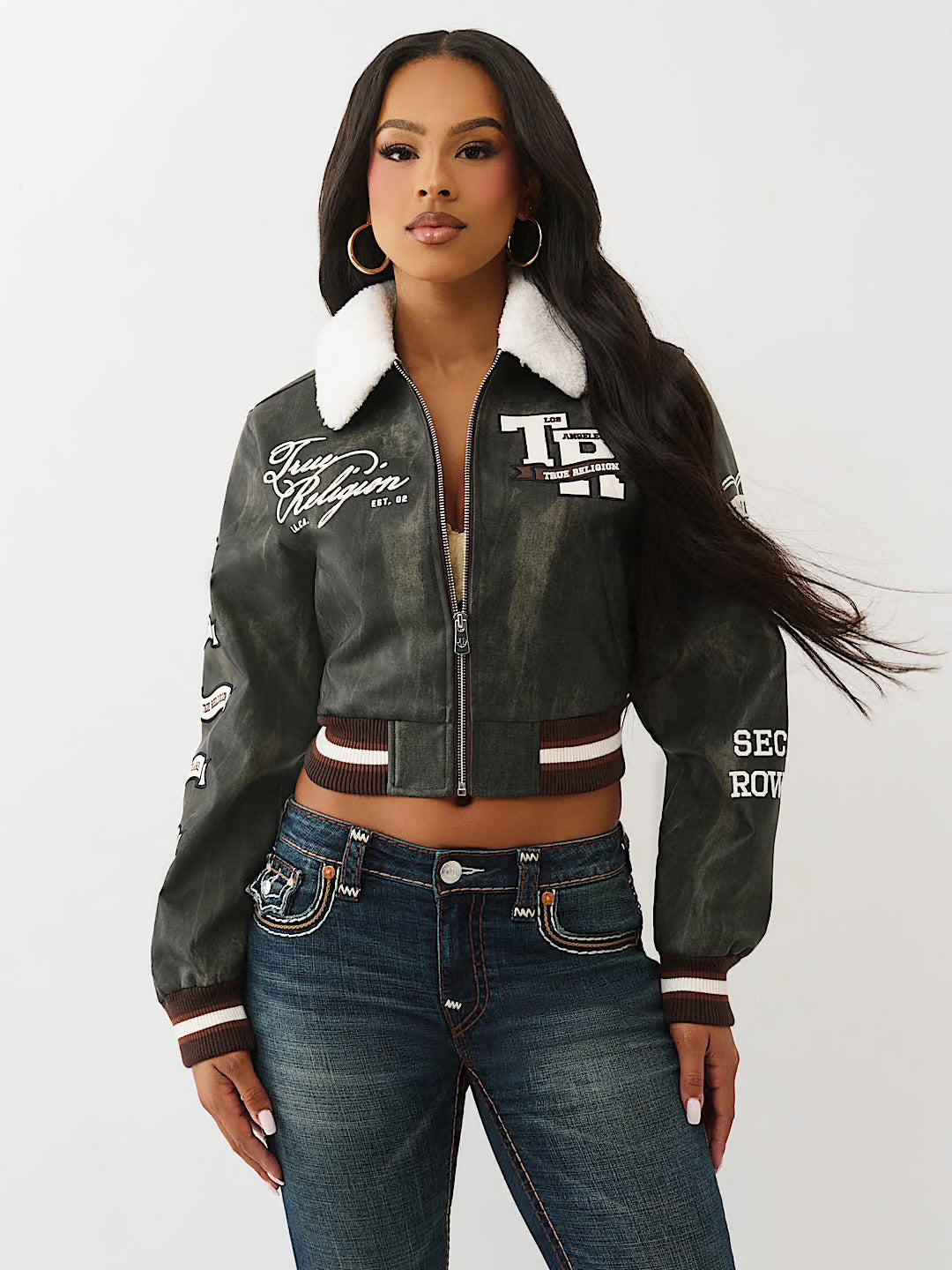 TRUE RELIGION: SHERPA COLLARED AVIATOR JACKET