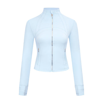 Athletic Wear: Powder Blue Gold Zipper Cropped Short Set