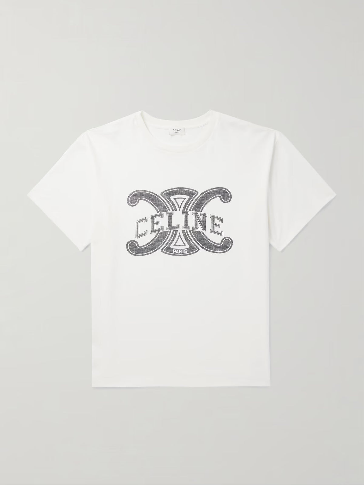 CELINE: LOGO PRINT LOOSE T SHIRT COTTON JERSEY WHITE/GREY