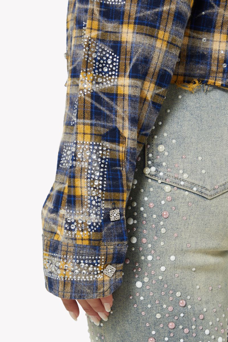 GUAPI : ( Navy-Gold-Cropped-Flannel )