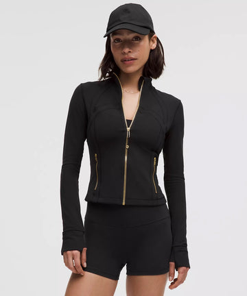 Athletic Wear: Black CROPPED W GOLD ZIPPER Leggings Set