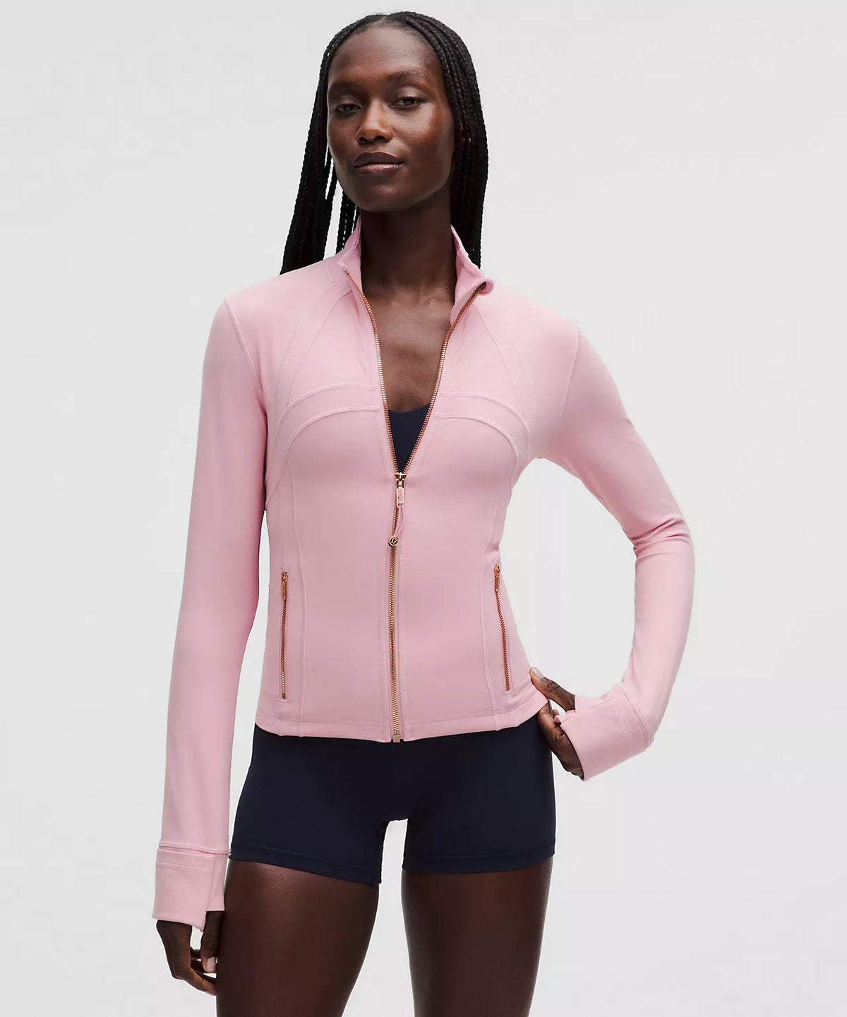 Athletic Wear: Soft Pink CROPPED W GOLD ZIPPER Leggings Set