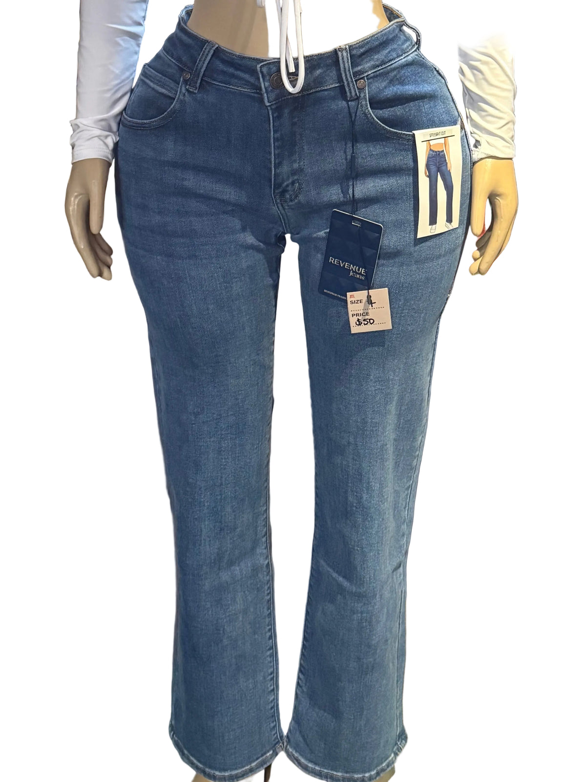 REVENUE JEANS: MEDIUM WASH STRAIGHT CUT