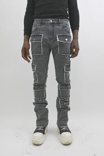 ARMOR JEANS: MULTI POCKET STACKED BLACK WASHED JEANS