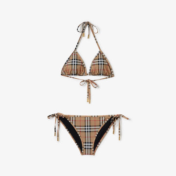 BB: Beige Check Bikini Swimsuit Set