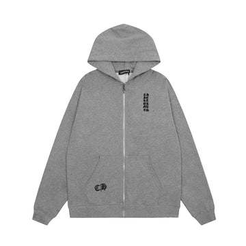 CH: GREY ZIP UP HOODIE WITH VERTICAL LOGO