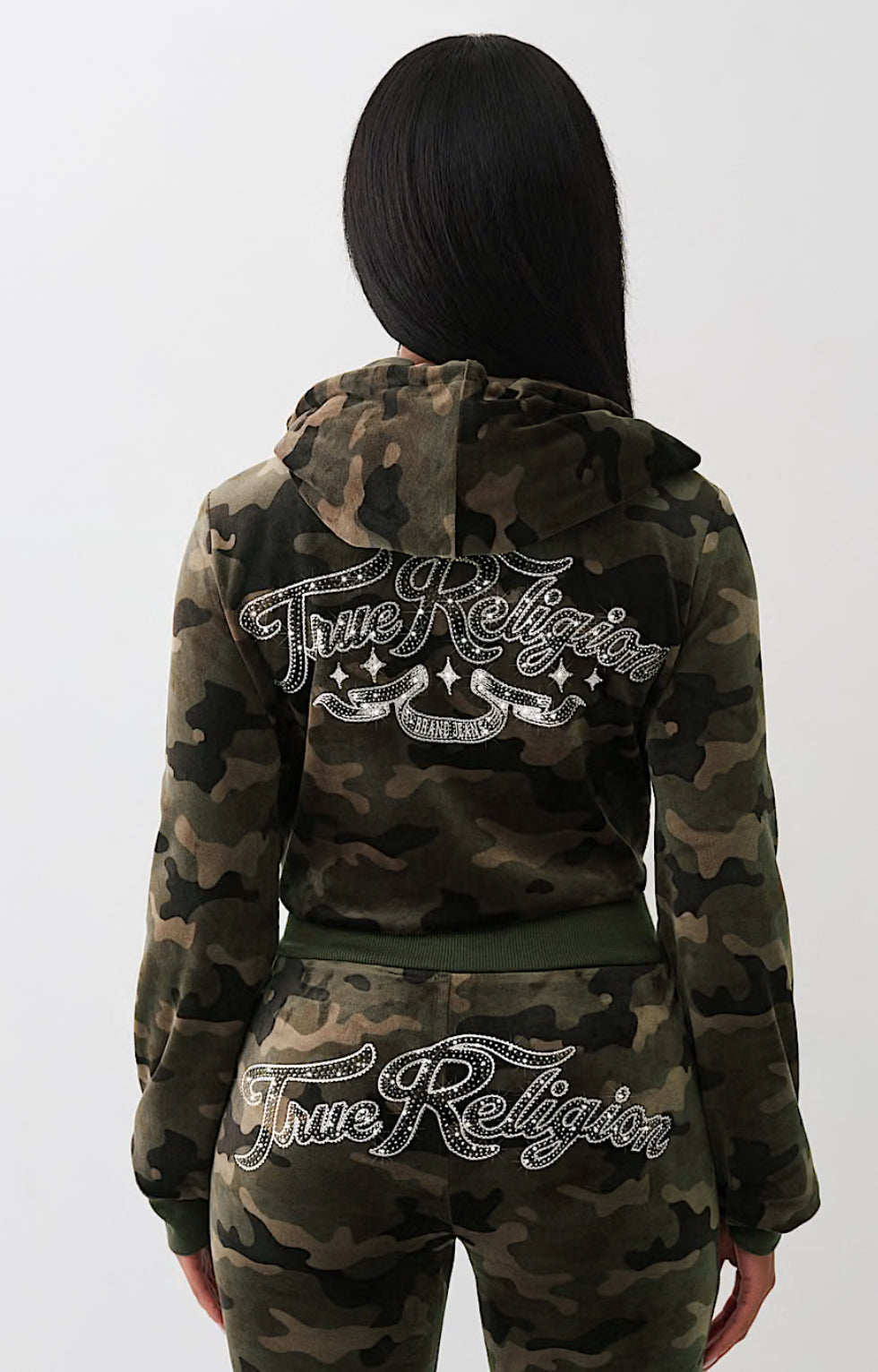 True Religion: Camo Velour Shrunken Hoodie