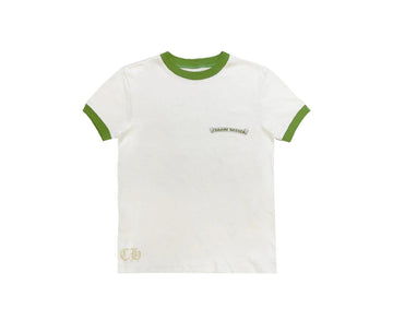 CH: Cream/Green Ringer Horseshoe Scroll Logo Short Sleeve Tee