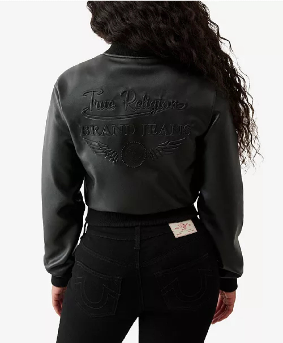 True Religion: Black Cropped Bomber