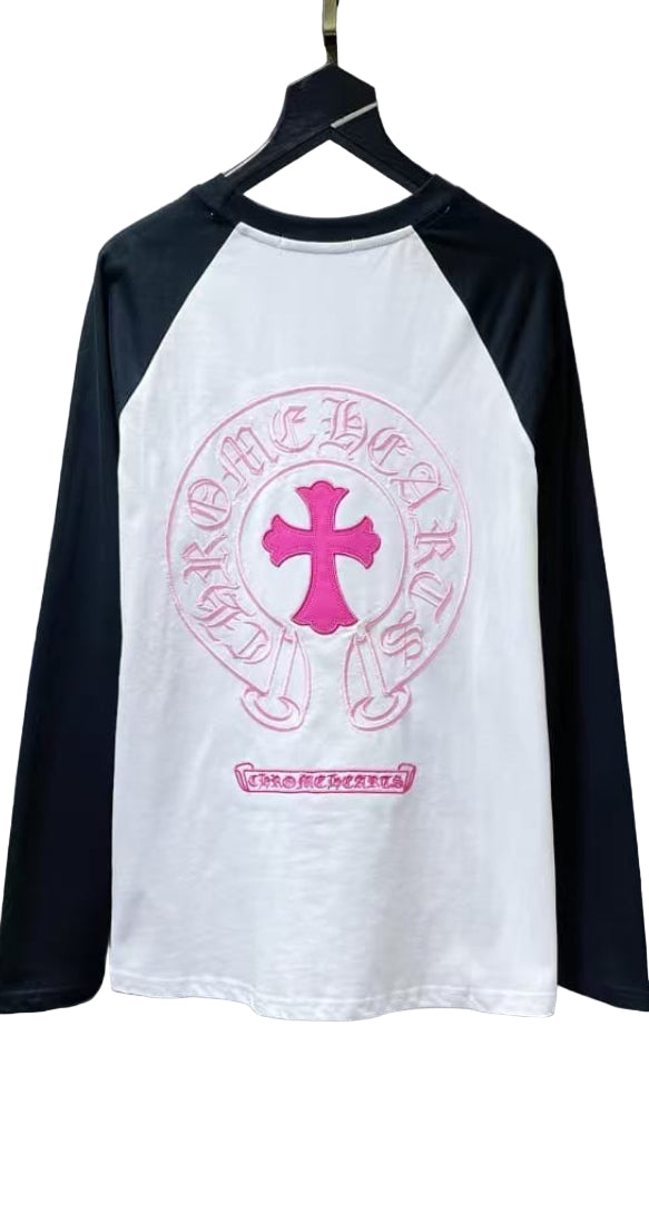 CH: LONG SLEEVE T SHIRT BLACK/WHITE & PINK EMBROIDERY