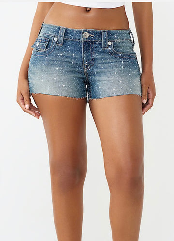 TRUE RELIGION: Joey Low Rise Crystal Cut-Off Shorts Sugar Swirl