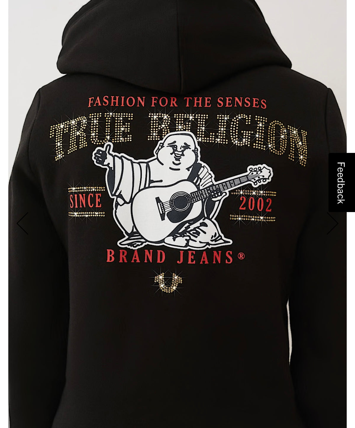 TRUE RELIGION :
 Black Crystal Zip Hoodie