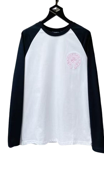 CH: LONG SLEEVE T SHIRT BLACK/WHITE & PINK EMBROIDERY