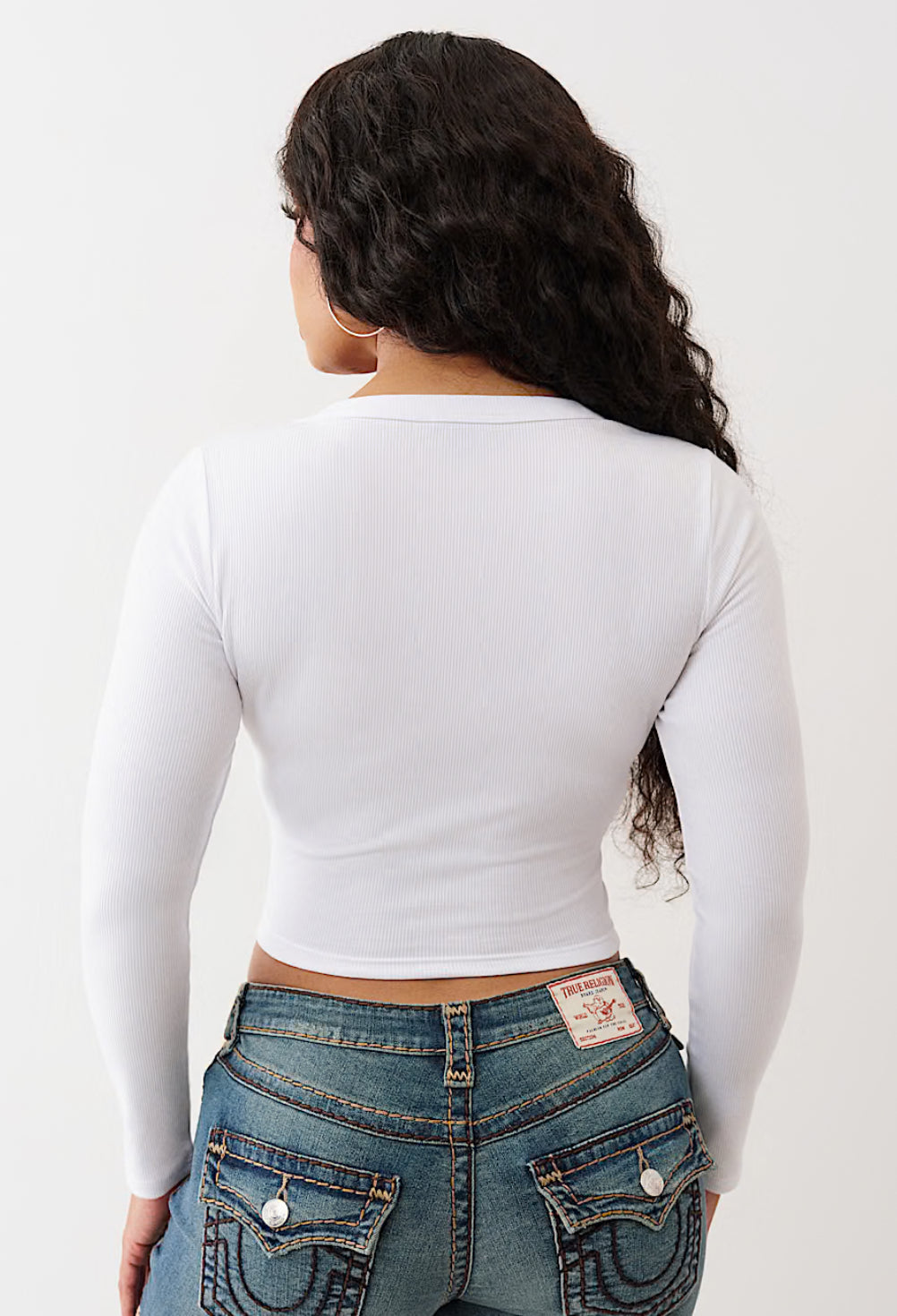True Religion: BUDDHA V NOTCH RIBBED LONG SLEEVE TEE