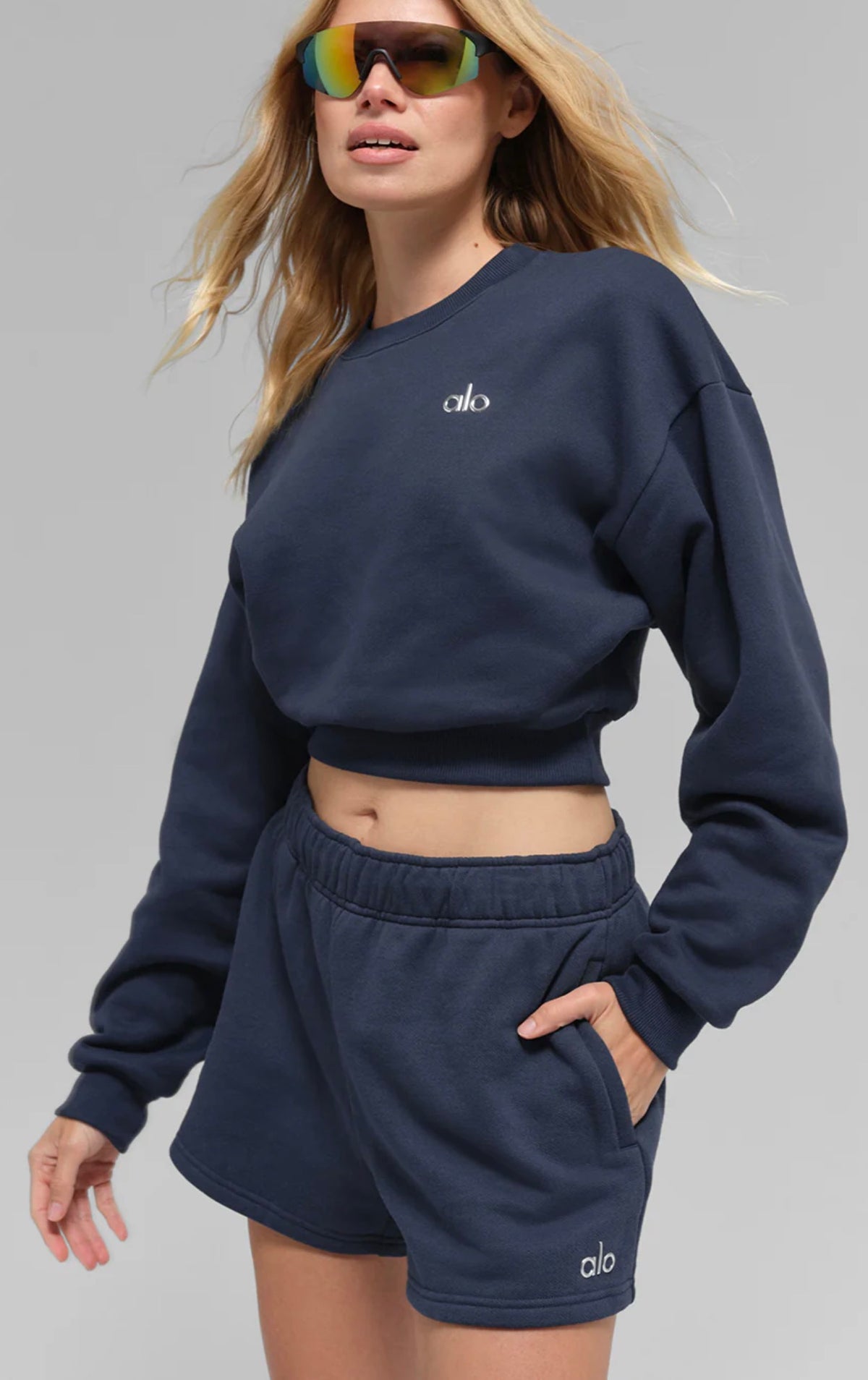Athletic Wear: Cropped Accolade Crewneck Navy Blue