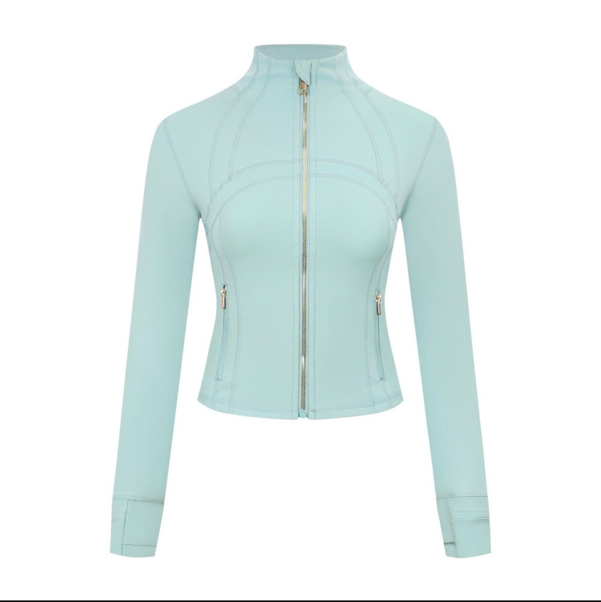Athletic Wear: TEAL CROPPED GOLD ZIPPER LEGGINGS SET