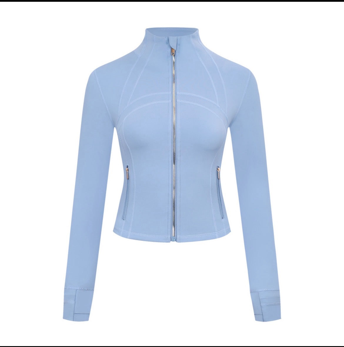 Athletic Wear: WILLOW BLUE CROPPED GOLD ZIP LEGGING SET