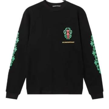 CH: Rose Cross Floral Vine Sword Long Sleeve T-Shirt Black