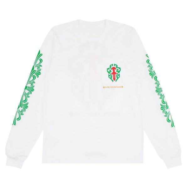 CH: Rose Cross Floral Vine Sword Long Sleeve T-Shirt White