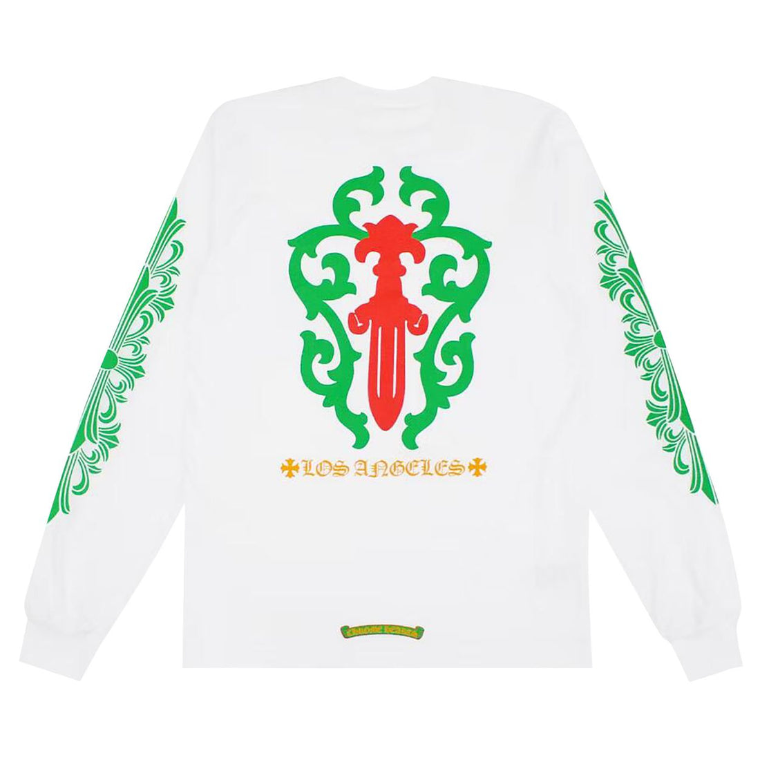 CH: Rose Cross Floral Vine Sword Long Sleeve T-Shirt White