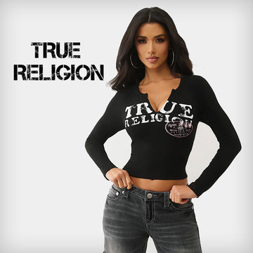 Model wearing a stylish True Religion clothing item, showcasing premium streetwear available at BPC Looker Room.